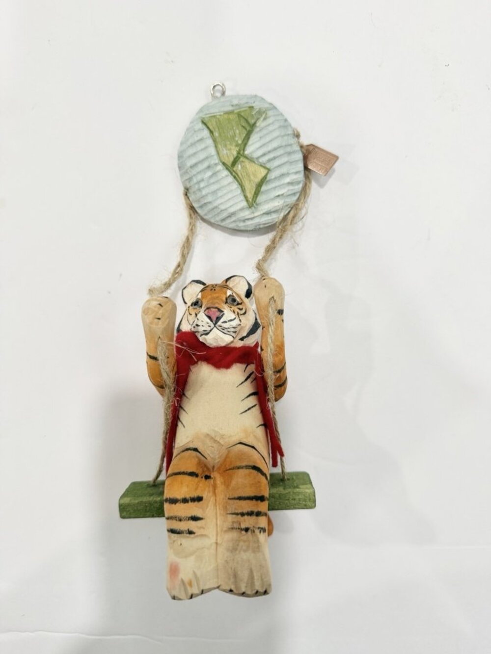 Discovery Channel Tiger Swing Wood Christmas Ornament 8” Folk Art Whimsical